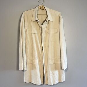 Vintage Donna Karan Signature Silk Linen Lightweight Collared Jacket in Cream